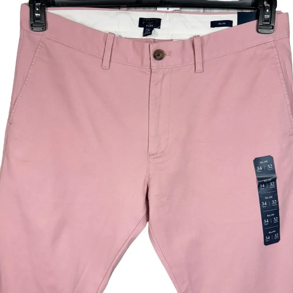 J. Crew Mens SZ 34x32 Flex Slim Pants Zip-Fly Slash Pockets Straight Leg Pink